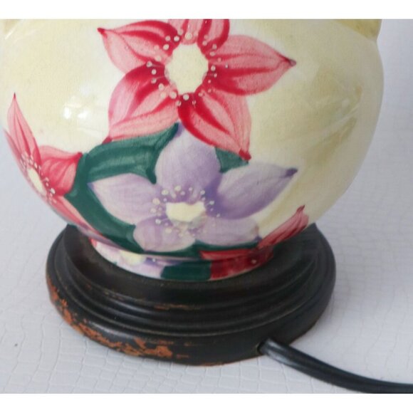 Vintage Hand-Painted Floral Ceramic Lamp With Dual Handles Cottage Core - Picture 6 of 10